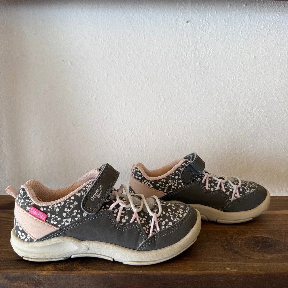 OshKosh B'gosh Cycla Gray Floral Sneakers Toddler Girls Hook Loop Size 11M